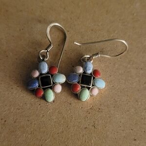 Sterling stamped 925 Rainbow Cluster dangle earrings